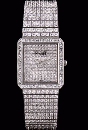 Replica Piaget Limelight 25mm Full-set Diamonds Square Case/Dial/Bracelet Silver Dauphine Hands Quartz Women Watch