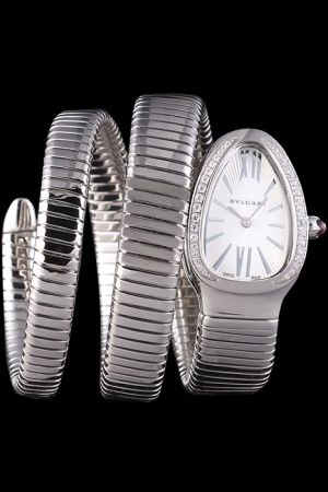 Bvlgari Serpenti Tubogas 101910 SP35C6SDS.2T Ladies Double-spiral Steel Bracelet Diamonds Snake Watch BV001