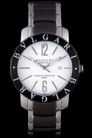 Bvlgari Bvlgari 41mm White Dial Black Ion-plated Bezel Two Tone Steel Bracelet Watch For Business Men BV046