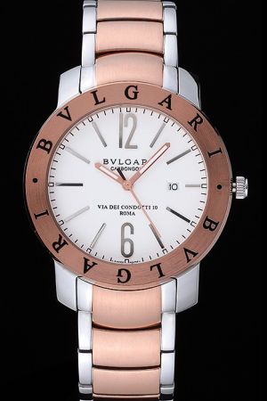 Bvlgari Bvlgari White Dial Rose Gold Bezel 2-Tone Bracelet Watch Male Fashionable Accessory BV050