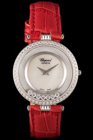 Chopard Happy Diamonds 204780-5201 Japanese Quartz White Dial Red Leather Strap Watch CP004