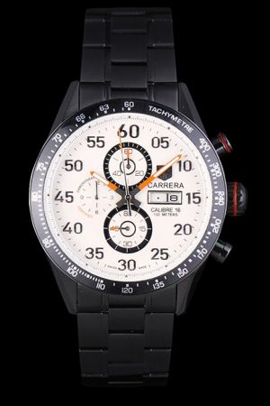 Tag Heuer Carrera White Dial Arabic Scale Ion-plated Bracelet Orange Pointer Watch CAR2A12.FT6033