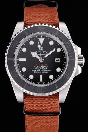 Duplicate Rolex Submariner Ceramic Rotating Bezel Black Dial Luminous Scale/Pointers Orange Cloth Strap Special Male Watch Ref.16610