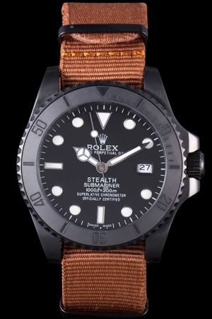 Men’s Rolex Submariner Carbon Black Rotating Bezel Luminous Hour Marker/Mercedes Hand Brown Cloth Strap Special Edition Watch