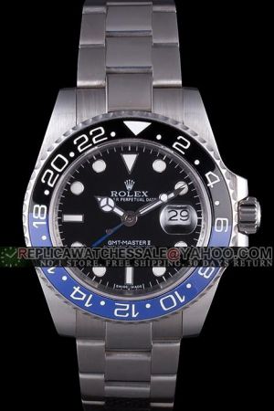 Rolex GMT Master II Black&Blue Bidirectional Rotatable Bezel Luminous Hour Scale Mercedes Hands With Blue Index White Gold SS Watch