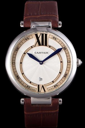 Cartier Rose Gold Markers Pasha Appointment  Big Size Watch KDT382 Brown Leather Strap