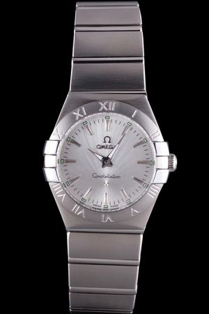 Swiss Lady Omega Constellation Steel Bezel With Roman Numerals Silver Radial Dial Stick Scale Luminous Pointer Steel Bracelet Watch 123.10.24.60.02.001