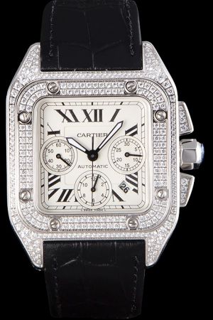 Cartier Ref 50505  Mens Luxury Diamonds Bezel Swiss Automatic Movement Santos Watch SKDT007 Jewelry Chronograph 