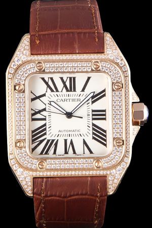 Cartier Jewelry Santos NO Date Rose gold Appointment Watch Fake SKDT009 Swiss Movement