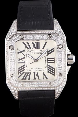 Swiss Cartier  Jewelry  Full Diamonds Bezel Watch SKDT006 Couples Santos 
