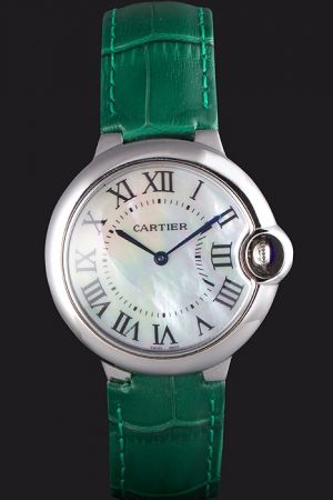 Cheap Cartier Special  Edition Green Leather Strap 29mm Watch KDT301 Girls Ballon Bleu