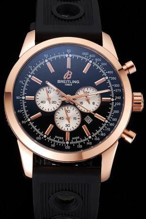 Breitling Transocean Rose Gold Case Black Face Black Rubber Strap Rep Watch