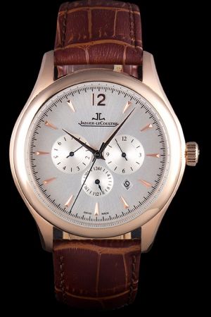 Jaeger-LeCoultre Master Rotund Rose Gold Case Silver Dial Arrow/Stick Marker Dauphine Hand Three Sub-dials Chronograph Watch