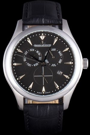 Replica Jaeger-LeCoultre Master Rotund Case Black Frosted Dial Arrow/Dot Scale Dauphine Hand Calendar Men’s Watch