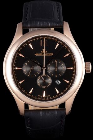 Rep Jaeger-LeCoultre Master Chronograph Rose Gold Case/Scale/Pointer Black Dial Three Sub-dials Date Men Watch