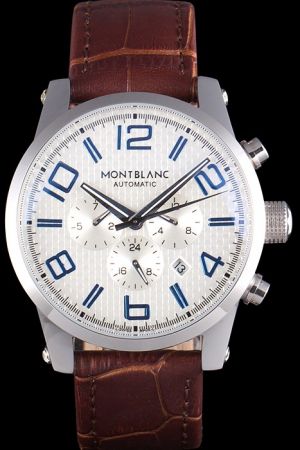 Montblanc 101549 TimeWalker White Dial Blue Index Brown Strap Chronograph Automatic Watch MO023