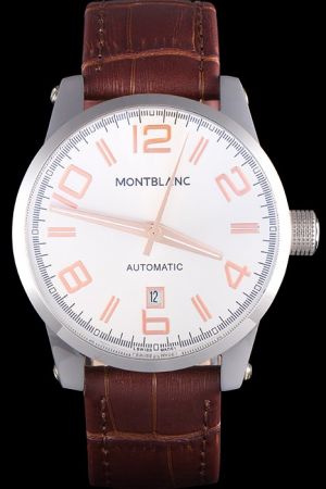 Montblanc TimeWalker Date Automatic 110340 White Dial Brown Leather Strap Masculine Watch MO024