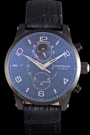 Montblanc Classic Black Dial Ion-plated Case Black Leather Strap Watch Cheap Replica In USA MO027