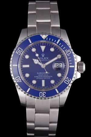 Rolex Submariner Unidirectional Rotating Blue Ceramic Bezel Blue Dial Luminous Index Date Display Stainless Steel Link Bracelet Watch 621687
