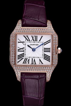 Lady Cartier Santos Pearlmaster Diamond set Watch KDT045 Brown Leather Strap