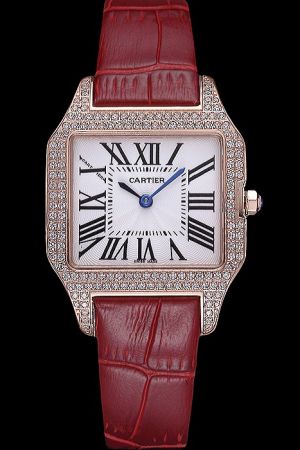 Faux Cartier Special Red Bracelet All Diamonds No Date Party Watch KDT043