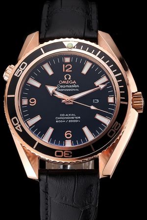 Rep Omega Seamaster Co-Axial Planet Ocean Rose Gold Case Ceramic Bezel Black Dial Luminous Hour Scale Arrow Pointer Watch 222.63.42.20.01.001