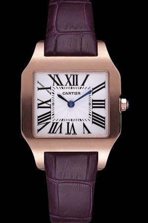Cartier Mens Date 18k Pink Gold Bezel Santos Suits Watch KDT026 Black Roman Markers