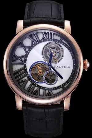 Cartier Crescent Roman Markers Rotonde Tourbillon Watch Eccentric Circle Dial