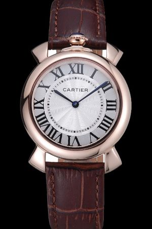 Cheap Cartier Classic   Edition Brown Leather Strap Businessman Watch KDT393 Rose Gold Rotonde