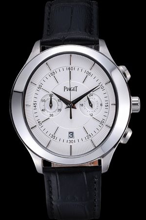 Fake Piaget Gouverneur Chronograph Silver Case White Guilloche Dial Stick Arabic Marker Dauphine Hand Men’s Quartz Watch G0A38112