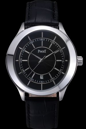 Piaget Gouverneur Glossy Case Black Guilloche Dial Stick Arabic Scale Dauphine Hand Fake Male Watch G0A39110
