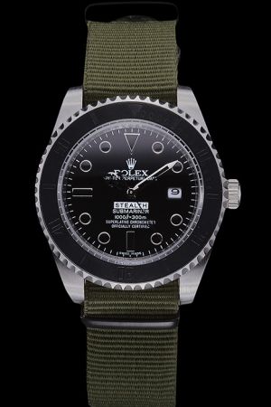  Rolex Submariner Medium Case Black Gear-like Bezel Hour Marker Mercedes Hands Army Green Cloth Strap Date Special Watch