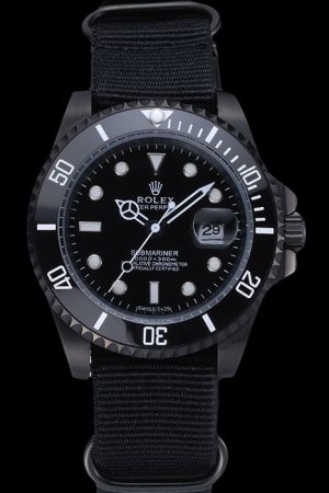 Casual Rolex Submariner Gear-like Cerachrom Bezel Black Dial Luminous Scale Mercedes Hands Cloth Strap 40mm All Black Design Watch