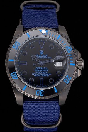 Rolex Submariner Black PVD Case Ceramic Rotating Bezel Blue Hour Scale/Mercedes Hands/Cloth Strap 40mm Medium Men’s Watch