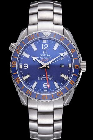 Omega Seamaster GMT Co-Axial Blue Uni-directional Rotating Bezel Blue Dial Luminous Marker Arrow Pointer With Red Hand Date Watch 232.30.44.22.03.001