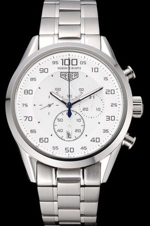 Imitated Tag Heuer Carrera Mikrograph White Dial Arabic Bezel Silver Steel Watch