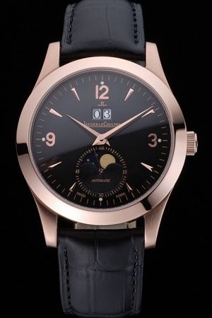 JL Master Moonphase 43mm Rose Gold Case/Pointers Black Dial Rose Gold Arrow/Arabic/Stick Marker Black Strap Auto Watch