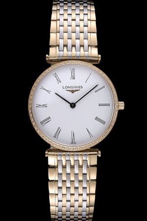 Simulation Longines La Grande Classique Roman Marker 33MM Diamonds Bezel Two-tone Band Watch