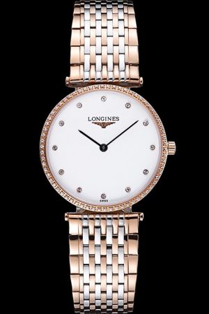 Nice Price Longines La Grande Rose Gold Case Diamond Bezel&Marker Quartz Watch