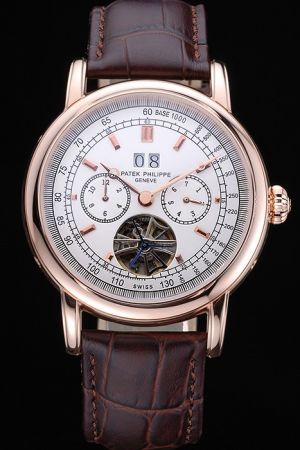 Patek Philippe Grand Complications Tourbillon Rose Gold Case&Pointer Brown Strap Watch
