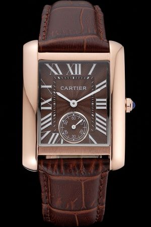Cartier Gents Tank W5330002 Couples  Rose Gold Watch KDT203 Brown Leather Strap&Face