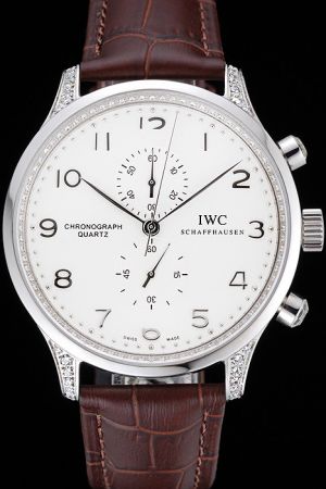 IWC Portugieser Chronograph Arabic Scale White Dial Diamonds Lugs Quartz Watch IW371478