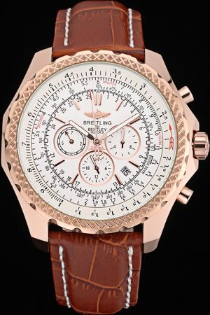 Breitling Bentley Motors Rose Gold Ribbed Bezel White Dial Luminous Pointer Watch 