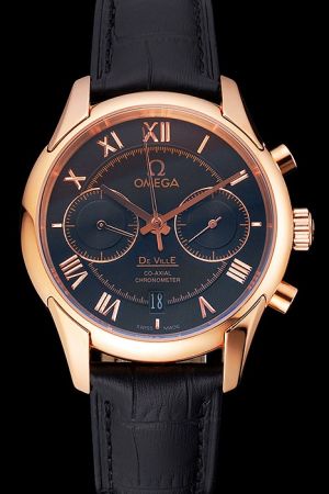Omega De Ville Co-Axial Chronometer 18K Rose Gold Case/Marker/Pointer Black Concentric Dial Two Sub-dials Date Watch 431.13.42.51.01.001