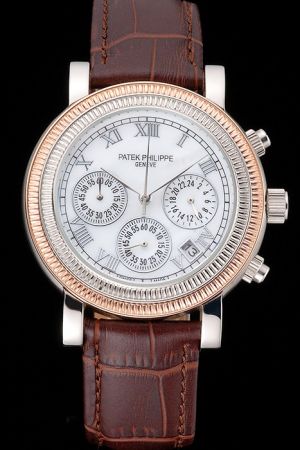 PP Grand Complications Two-tone Hobnail Bezel Roman Track Scale Three Sub-dials Watch