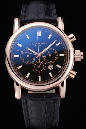 Knockoff PP Grand Complications Perpetual Black Dial Rose Gold Case&Scale Quartz Watch