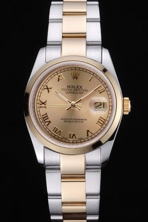 Rolex Datejust Stainless Steel Case 18k Yellow Gold Bezel/Dial/Pointer Roman/Track Scale 2-Tone Wristband  Watch