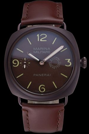 Panerai Luminor Marina Militare Purple Steel Case Brown Leather Strap Mens Automatic Watch PN151