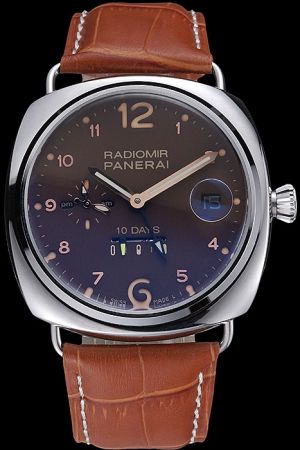 Panerai Radiomir PAM00273 10 Days Red Leather Strap SS GMT Date Mens Watch Replica PN095