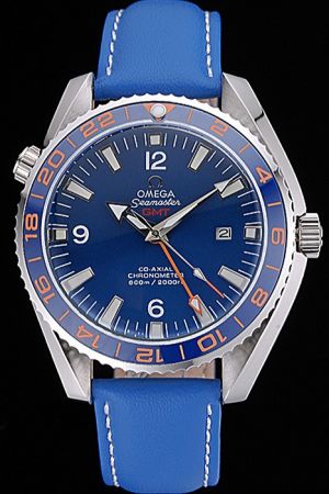 Omega Seamaster Professional GMT Planet Ocean Blue Ceramic Bezel Blue Face/Strap Luminous Marker/Hand Orange Pointer Watch 232.32.44.22.03.001